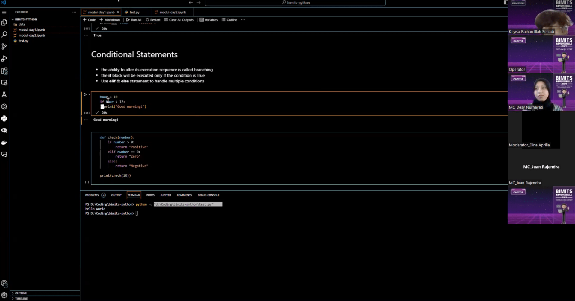 Keisya Raihan Illah Setiadi Saat Menjelaskan Pemrograman Phyton Pada Pelatihan Bimits Improve Skill