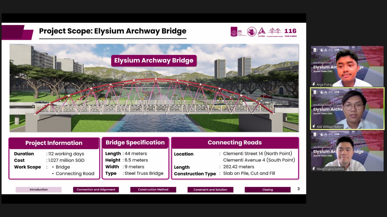 Tim Alyura Ketika Mempresentasikan Rancangan Jembatan Pada Babak Final Nanyang Technological University Ntu Bridge Design Competition 2024