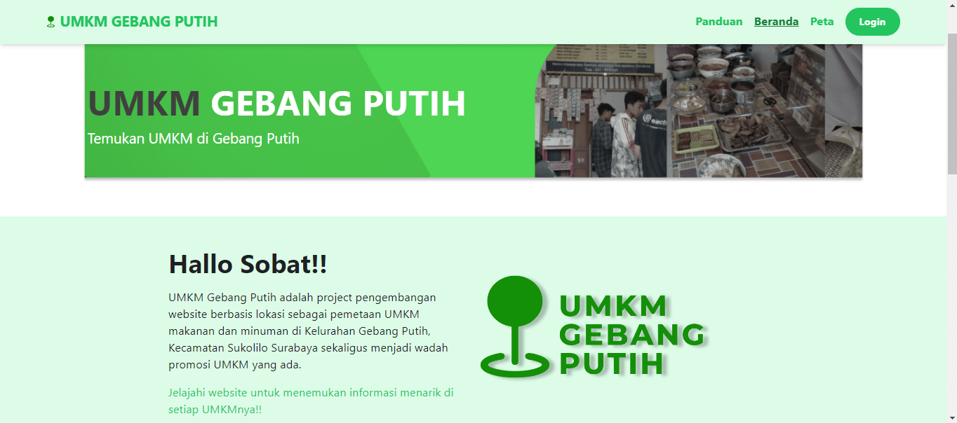 Tampilan Awal Laman Webgis Yang Menampilkan Persebaran Umkm Di Bidang Makanan Dan Minuman Di Kelurahan Gebang Putih Surabaya